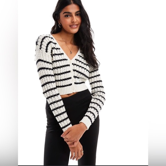 Cotton-On Sweaters - Cotton On It's A Match V-neck Stripe Knit Women’s Cardigan Size Small